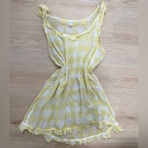 Y2K Old Navy butter yellow and white gingham babydoll tank size Large